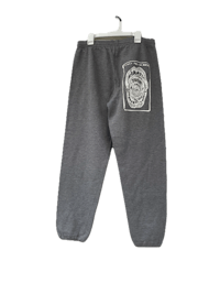 a pair of grey sweatpants with a logo on them