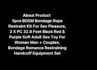 a black background with the words about product bsds bondage rope kit for sex pleasure