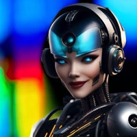 an image of a robot woman with blue eyes
