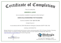 a certificate of completion for a bloodborne pathogens course