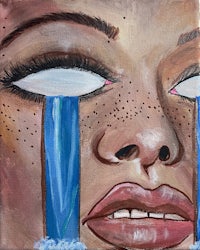 a painting of a woman with tears on her face