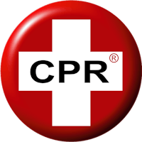 a red button with the word cpr on it