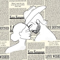 an illustration of a couple kissing on a newspaper