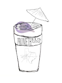 a drawing of a drink with a umbrella and the word prometheus