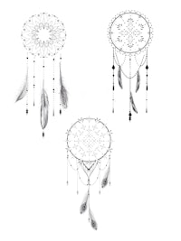 a black and white drawing of a dream catcher with feathers