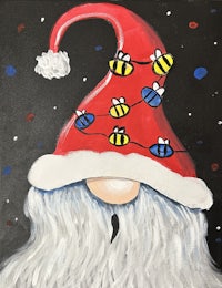 a painting of a santa claus with bees on his hat