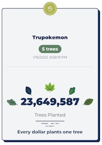 a screen showing the number of trees that have been planted