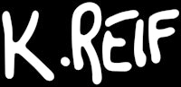 k reif logo on a black background