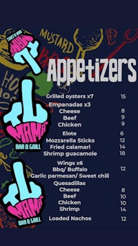 appetizers menu - screenshot