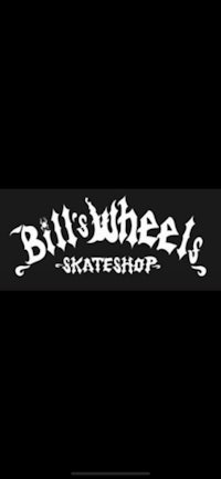 bill's wheels skateshop logo on a black background