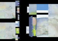 a series of paintings on a white background