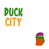 duck city logo with an orange and green hat