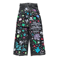 a pair of black jeans with stars and stars on them