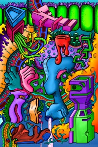 a colorful drawing of a psychedelic scene