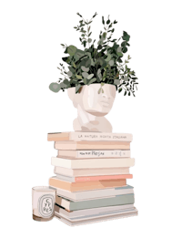 a stack of books with a plant on top
