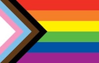 an image of a rainbow flag with a rainbow arrow in the middle