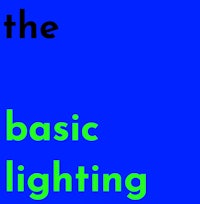 the basic lighting logo on a blue background