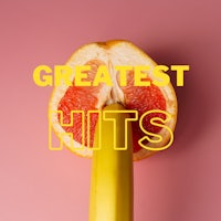 a banana with the words'greatest hits'on it