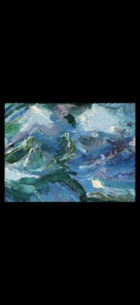 an abstract painting of blue and green water