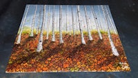a painting of birch trees in the fall