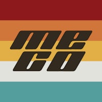 the logo for meco on a rainbow colored background
