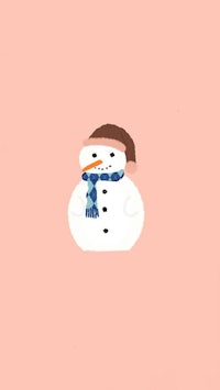a snowman with a scarf on a pink background