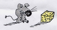 a drawing of a mouse with a piece of cheese