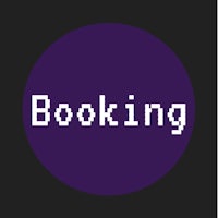 a purple circle with the word booking on it