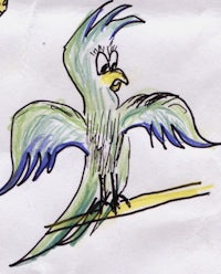 a drawing of a parrot on a branch