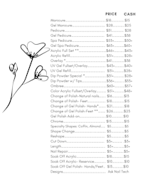 a price list with a flower on it