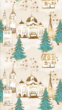 eiffel tower and christmas trees on a beige background