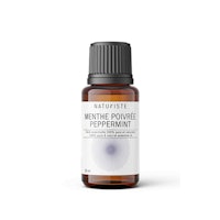 a bottle of peppermint essential oil on a white background