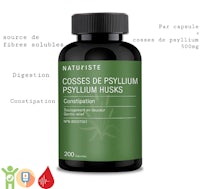 a bottle of psyllium husks with a label on it