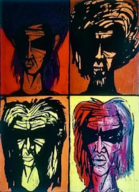 four paintings of men with hats on their heads