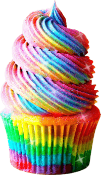 an image of a rainbow cupcake on a black background