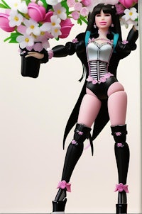 an action figure of a woman holding a bouquet of flowers