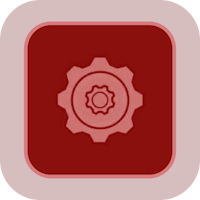 an icon with a gear wheel on a red background