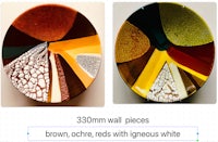 a picture of a plate with a red, brown, and white pattern