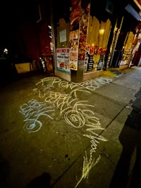 a chalk drawing of a dragon on a sidewalk