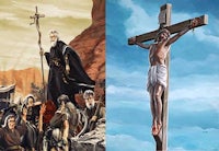 a painting of jesus on the cross and a painting of a man on the cross