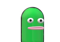 a green pickle on a white background