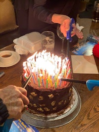 a birthday cake with candles on it