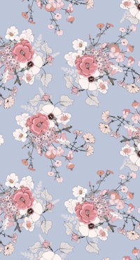 a pink and blue floral pattern on a light blue background