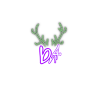 a neon deer antlers logo on a black background