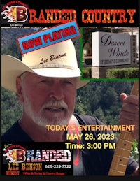 a flyer for branded country with an image of a man holding a guitar