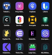 a black screen with a variety of different apps on it