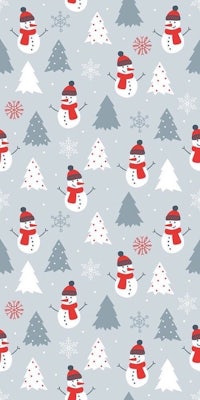 a christmas pattern with snowmen and trees on a grey background