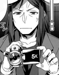 an anime character with long hair holding a camera