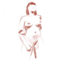 a drawing of a nude woman standing in front of a white background