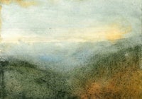 a watercolor painting of a mountain landscape